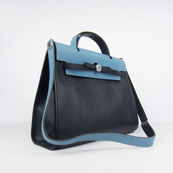 7A Replica Hermes Black/Light Kelly 32cm Togo Leather Bag 60667